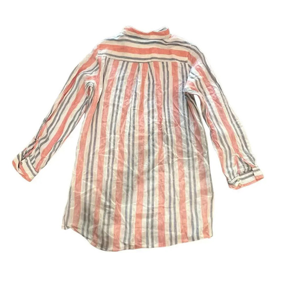 Artisan NY Women's‎ Large 100% Linen Striped Collared Long Sleeve T-Shirt Dress - Picture 3 of 3